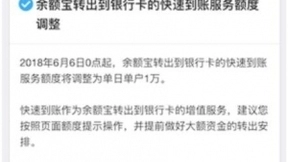 6月6日起，余额宝T+0到账额度从每日限额5万元下调到1万元