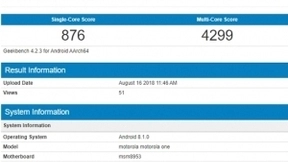 Moto One手机现身Geekbench：或将运行Android One