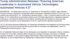 美国公布自动驾驶政策 4.0 三大方向力保领先地位