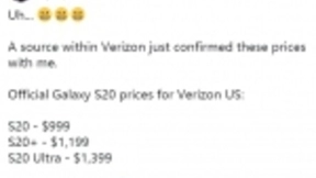 三星Galaxy S20系列售价曝光：S20 Ultra定价近万元