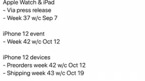 苹果新品发布日程曝光，iPhone 12系列10月12日发布