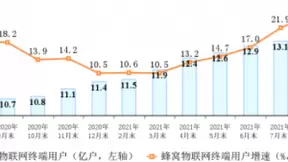 三大运营商蜂窝物联网终端用户已达13.3亿户 比上年末净增1.9亿户
