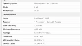 i7-1280P核显成绩曝光：接近GTX 1050水准