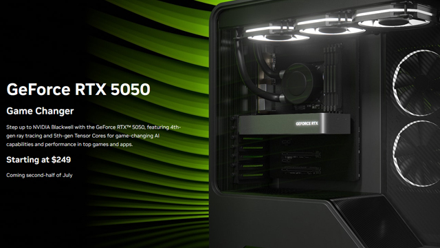 英伟达正式发布GeForce RTX 5050显卡，起售价249美元，7月中旬上市