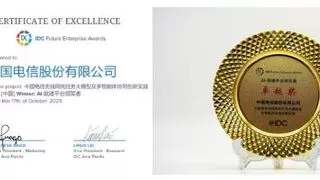 中国电信荣获“Al就绪平台领军者卓越奖”