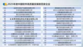 实力认证！思特奇入选中国软协“2025年度中国软件高质量发展前百家企业”