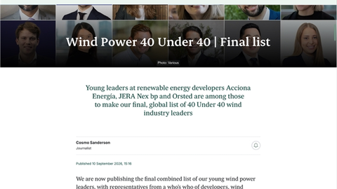 技术与全球增长领导力均获认可，远景两人入选全球风能“40 Under 40”领导者榜单